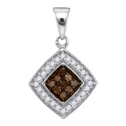 Round Brown Diamond Square Pendant 1/4 Cttw 10kt White Gold