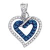 Image 1 : Round Blue Color Enhanced Diamond Heart Pendant 1/4 Cttw 10kt White Gold