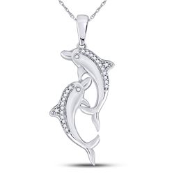 Diamond Dolphin Nautical Animal Pendant 1/12 Cttw 10kt White Gold