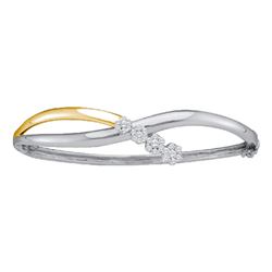 Diamond Flower Cluster Bangle Bracelet 1/2 Cttw 14kt Two-tone Gold