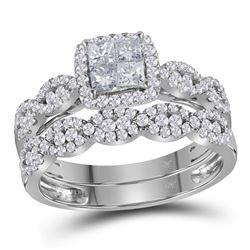 Diamond Halo Bridal Wedding Engagement Ring Band Set 1.00 Cttw 14kt White Gold