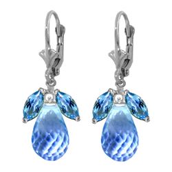 Genuine 14.4 ctw Blue Topaz Earrings 14KT White Gold - REF-46N7R