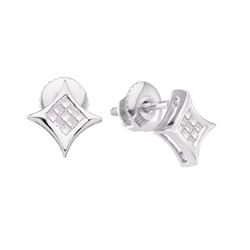 Diamond Cluster Square Kite Earrings 1/6 Cttw 14kt White Gold