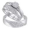 Image 1 : His & Hers Diamond Cluster Matching Bridal Wedding Ring Band Set 1/2 Cttw 10kt White Gold