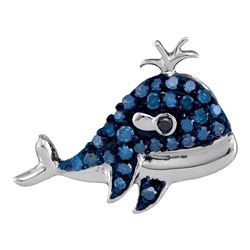 Round Blue Color Enhanced Diamond Whale Animal Pendant 1/5 Cttw 10kt White Gold