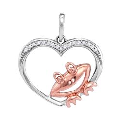 Diamond Rose-tone Frog Heart Pendant 1/20 Cttw 10kt White Gold