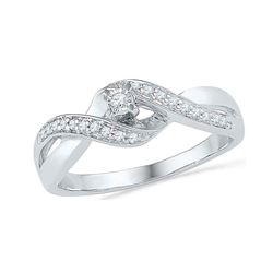 Diamond Solitaire Crossover Twist Promise Bridal Ring 1/5 Cttw 10kt White Gold