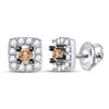 Image 1 : Round Brown Diamond Square Stud Earrings 1/4 Cttw 10kt White Gold