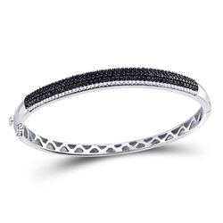 Round Black Color Enhanced Diamond Bangle Bracelet 1-1/2 Cttw 14kt White Gold