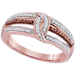Round Red Color Enhanced Diamond Loop Band Ring 1/5 Cttw 10kt Rose Gold