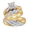 Image 1 : His & Hers Diamond Cluster Matching Bridal Wedding Ring Band Set 1.00 Cttw 14kt Two-tone Gold