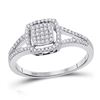 Image 1 : Diamond Square Frame Cluster Split-shank Ring 1/4 Cttw 10kt White Gold