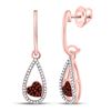 Image 1 : Round Red Color Enhanced Diamond Heart Dangle Earrings 1/5 Cttw 10kt Rose Gold
