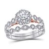 Image 1 : Diamond Lotus Bridal Wedding Ring Band Set 3/4 14kt Two-tone Gold