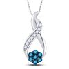 Image 1 : Round Blue Color Enhanced Diamond Cluster Twist Pendant 1/6 Cttw 10kt White Gold