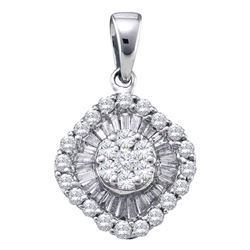 Diamond Framed Square Cluster Pendant 3/4 Cttw 14kt White Gold