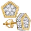 Image 1 : Mens Diamond Polygon Fluted Cluster Stud Earrings 7/8 Cttw 10kt Yellow Gold