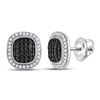 Image 1 : Round Black Color Enhanced Diamond Square Frame Cluster Earrings 1/2 Cttw 10kt White Gold