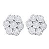 Image 1 : Round Illusion-set Diamond Flower Cluster Earrings 1.00 Cttw 10kt White Gold