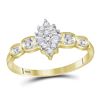 Image 1 : Round Baguette Prong-set Diamond Oval Cluster Ring 1/10 Cttw 10kt Yellow Gold