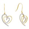 Image 1 : Diamond Heart Dangle Wire Earrings 3/8 Cttw 10kt Yellow Gold