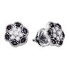 Image 1 : Black Color Enhanced Diamond Flower Cluster Stud Earrings 1/3 Cttw 10k White Gold