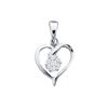 Image 1 : Diamond Flower Cluster Heart Pendant 1/12 Cttw 10kt White Gold