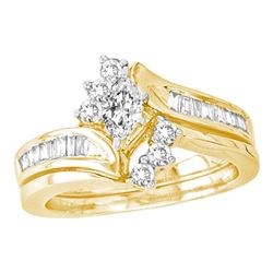 Marquise Diamond Bridal Wedding Engagement Ring Band Set 5/8 Cttw 14kt Yellow Gold