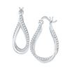 Image 1 : Diamond Oval Hoop Earrings 1/2 Cttw 10kt White Gold