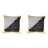 Image 1 : Mens Round Black Color Enhanced Diamond Square Kite Cluster Earrings 3/4 Cttw 10kt Yellow Gold