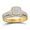 Image 1 : Diamond Square Cluster Bridal Wedding Engagement Ring Band Set 1/3 Cttw 10kt Yellow Gold