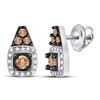Image 1 : Round Brown Diamond Solitaire Screwback Earrings 3/8 Cttw 10kt White Gold