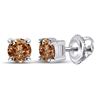 Image 1 : Round Brown Diamond Solitaire Earrings 1.00 Cttw 10kt White Gold