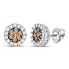 Image 1 : Round Brown Diamond Flower Cluster Screwback Earrings 3/4 Cttw 14kt White Gold