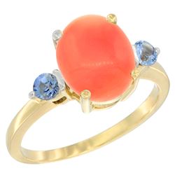 0.24 CTW Blue Sapphire & Natural Coral Ring 10K Yellow Gold - REF-23F9N