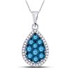 Image 1 : Round Blue Color Enhanced Diamond Teardrop Cluster Pendant 3/4 Cttw 10kt White Gold