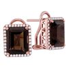 Image 1 : Emerald-shape Smoky Quartz Diamond Stud Earrings 6-7/8 Cttw 14kt Rose Gold