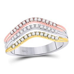 Diamond Triple Row Band Ring 1/12 Cttw 10kt Tri-tone Gold