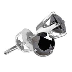 Round Black Color Enhanced Diamond Solitaire Earrings 3/4 Cttw 14kt White Gold