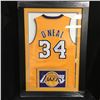 Image 1 : SHAQUILLE O'NEAL SIGNED CUSTOM FRAMED LAKERS JERSEY " 3PEAT" INSCRIPTION (JSA COA) *RARE*