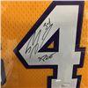Image 2 : SHAQUILLE O'NEAL SIGNED CUSTOM FRAMED LAKERS JERSEY " 3PEAT" INSCRIPTION (JSA COA) *RARE*