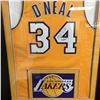 Image 3 : SHAQUILLE O'NEAL SIGNED CUSTOM FRAMED LAKERS JERSEY " 3PEAT" INSCRIPTION (JSA COA) *RARE*