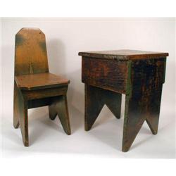 Painted Pine Childs Chair and Table