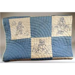 Blue & White Quilt, Embroidered Panels