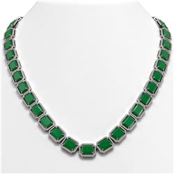 84.94 ctw Emerald & Diamond Micro Pave Halo Necklace 10K White Gold
