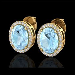 5.50 ctw Aquamarine & Micro VS/SI Diamond Halo Earrings 18K Yellow Gold