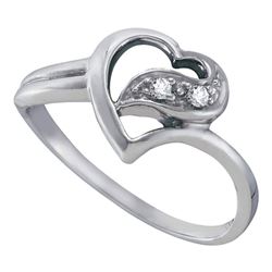 10kt White Gold Round Diamond Simple Heart Ring 1/20 Cttw