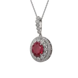 8.66 ctw Certified Ruby & Diamond Victorian Necklace 14K White Gold