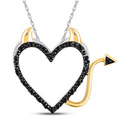 10kt White Gold Round Black Color Enhanced Diamond Devil Naughty Heart Pendant 1/20 Cttw