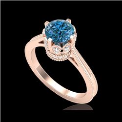 1.5 ctw Fancy Intense Blue Diamond Art Deco Ring 18K Rose Gold